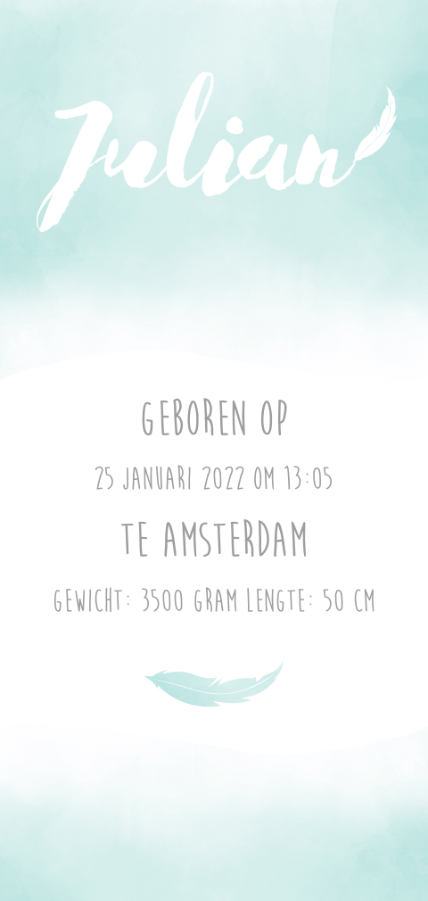 Lief geboortekaartje met watercolour achtergrond