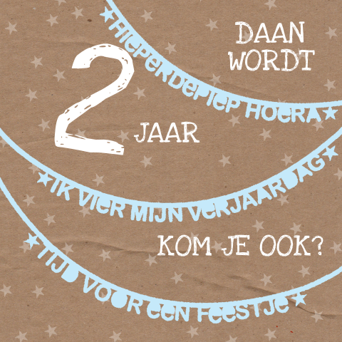 Stoer uitnodigingskaartje 2e verjaardag van jongen met kraft