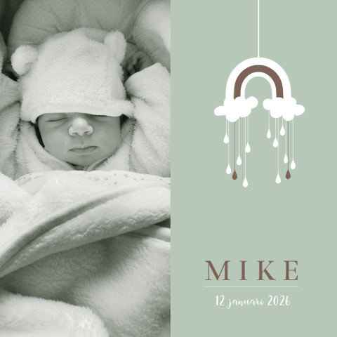 Geboortekaartje jongen regenboog mobile en foto