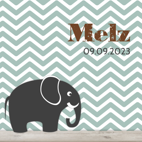 Trendy geboortekaartje met olifantje, chevron en hout