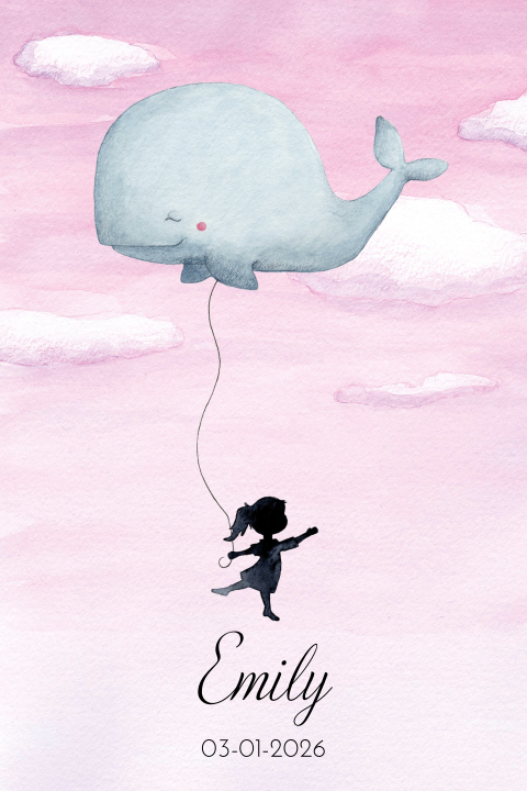 Geboortekaartje meisje met walvisballon