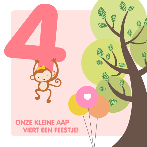 Illustratieve uitnodiging voor meisje met aapje