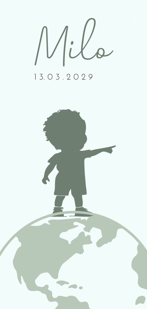 Geboortekaartje jongen op een wereldbol 