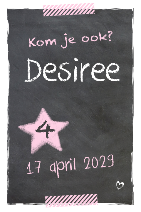 Stoere uitnodiging kinderfeestje meisje 4e verjaardag