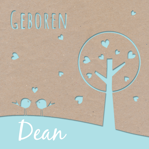 Hip geboortekaartje met kraftpapier en boom
