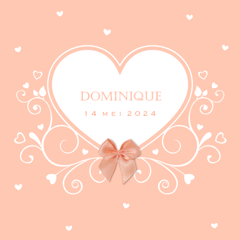 Geboortekaartje voor meisje met sierlijke krullen hartjes en strikje