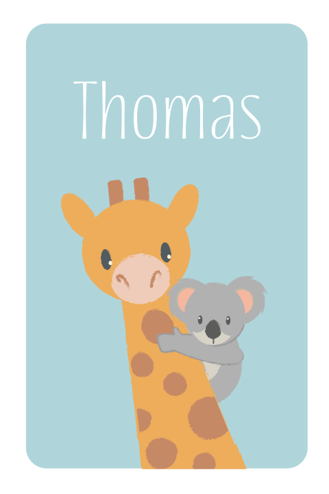 Geboortekaartje jongen met giraffe en koala beertje