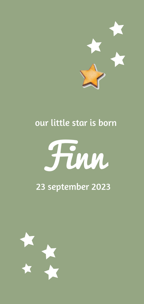 Geboortekaartje jongen echt houten ster