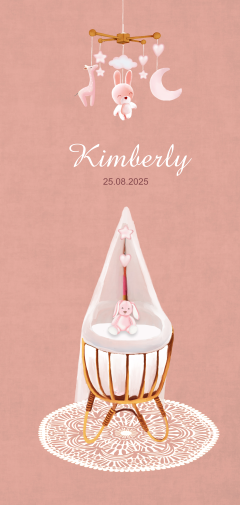 Geboortekaartje wiegje met mobiel meisje