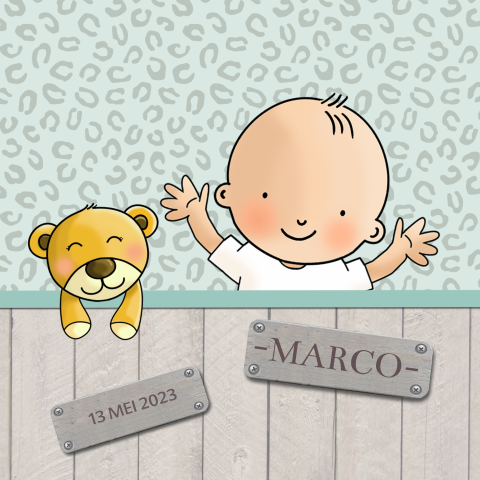 Geboortekaartje baby jongen met sloophout tijgerprint