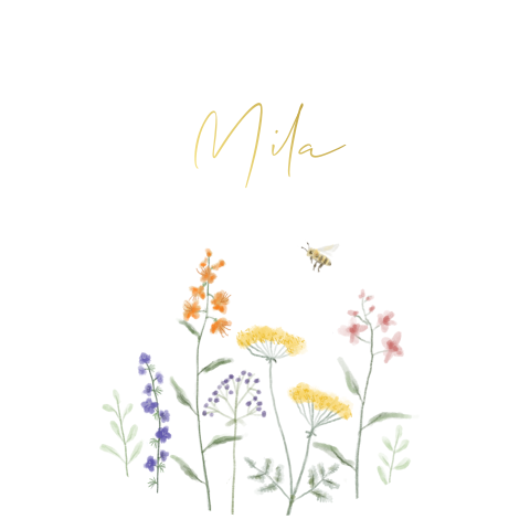 Geboortekaartje ronde vorm meisje bloemen