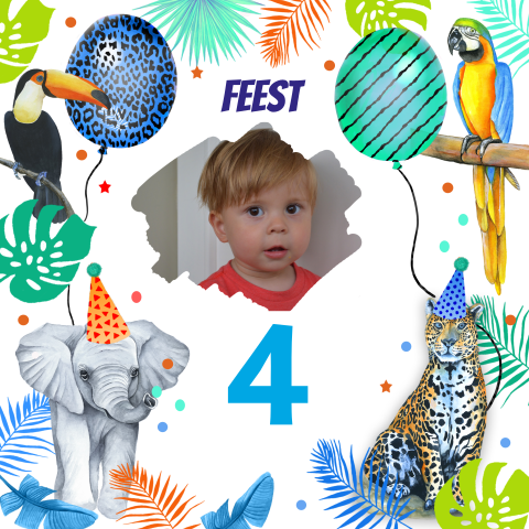 Uitnodiging kinderfeestje met eigen foto en wilde dieren