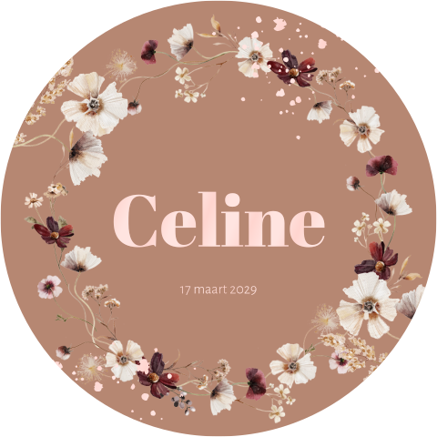 Rond geboortekaartje voor een meisje met veldbloemen