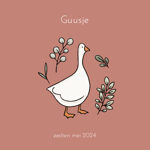 Geboortekaartje met gans en takjes voor een meisje