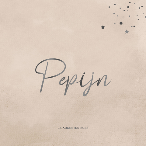 Hip zandkleurig geboortekaartje jongen met foliedruk