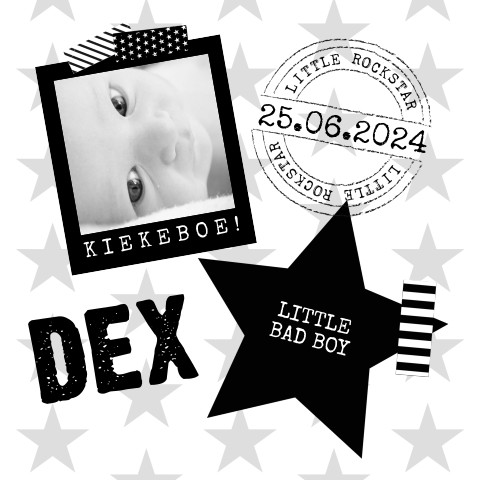 Geboortekaartje jongen stoer bad boy zwartwit