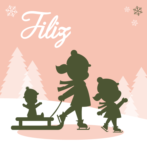 Geboortekaartje silhouet schaatsende zusjes 3e kind