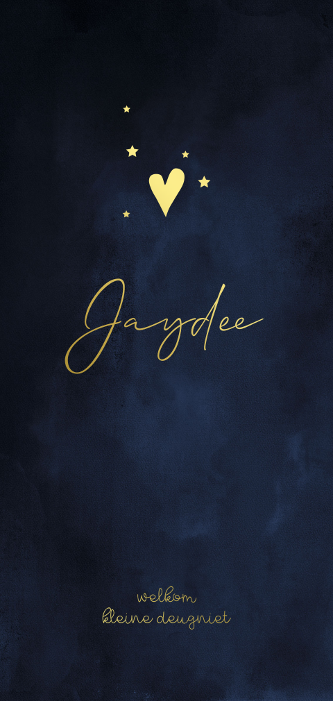 Hip donkerblauw geboortekaartje jongen met foliedruk