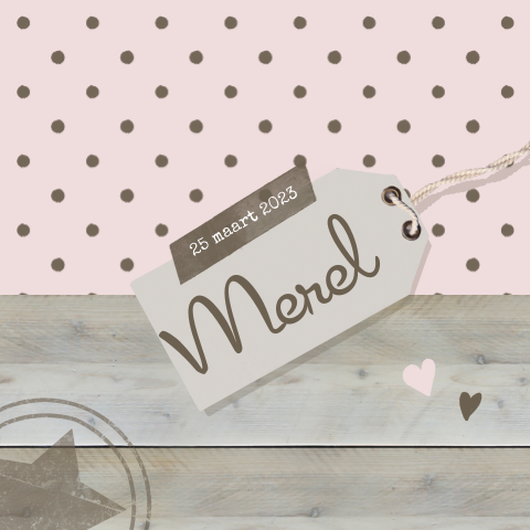 Lief meisjes geboortekaartje met stippen en label