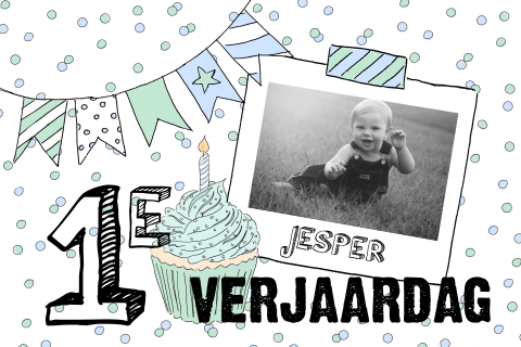Uitnodiging 1e verjaardag feestje - Vlaggetjes