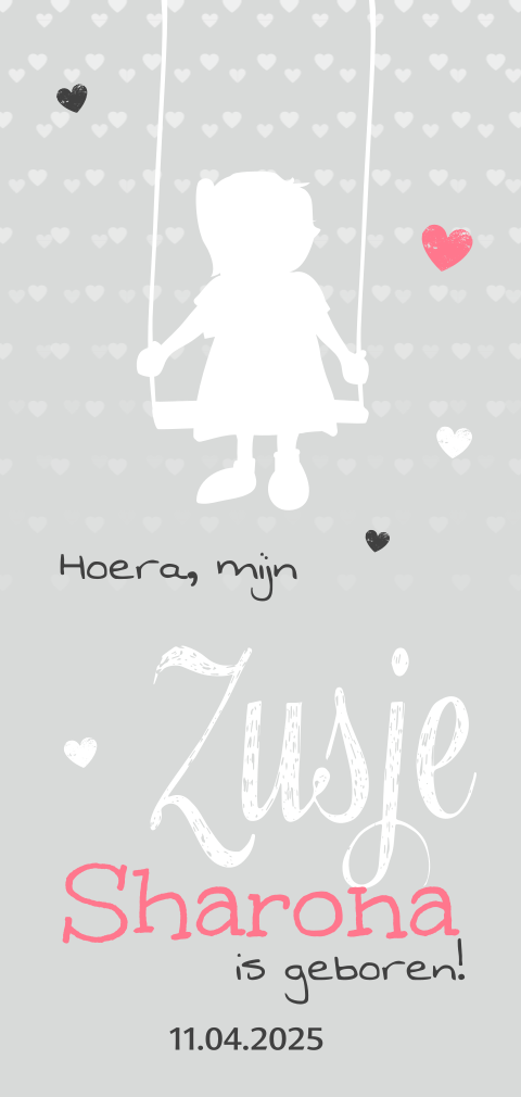 Langwerpig geboortekaartje zusje