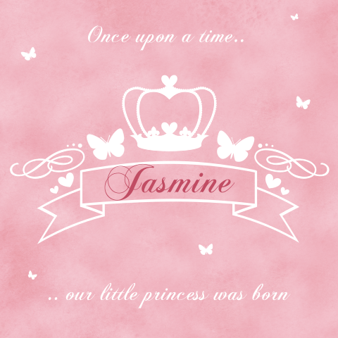 Sprookjesachtig geboortekaartje - Kroon en vlinders