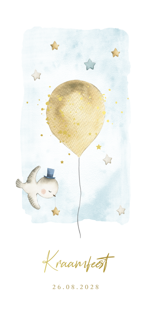 Uitnodiging kraamfeest met vogel ballon en sterren