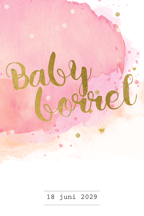 Babyborrel kraam feest uitnodiging roze waterverf