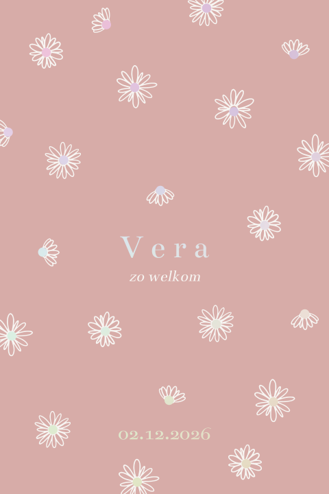 Lief geboortekaartje voor een meisje met madeliefjes