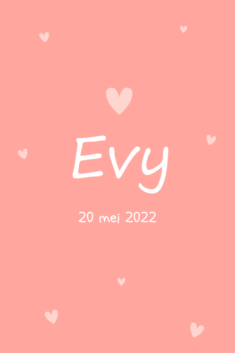 Simpel geboortekaartje met hartjes voor meisje