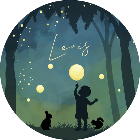 Sluitsticker winterliefde jongen met ballonnen in het bos