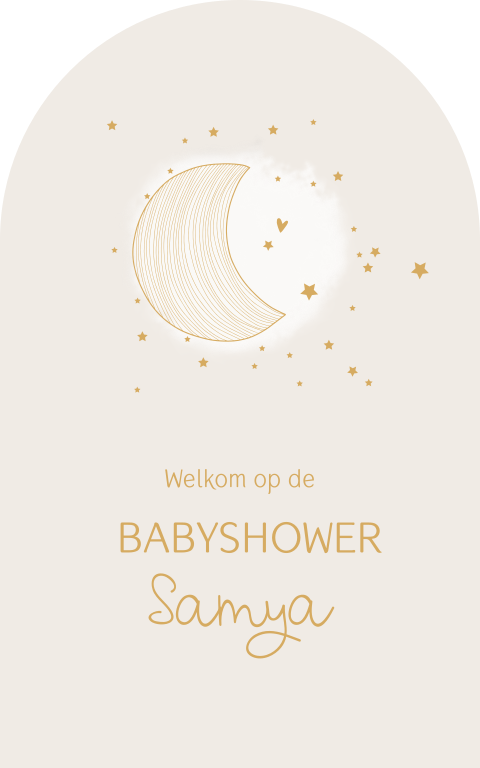 Welkomstbord babyshower met maantje in beige