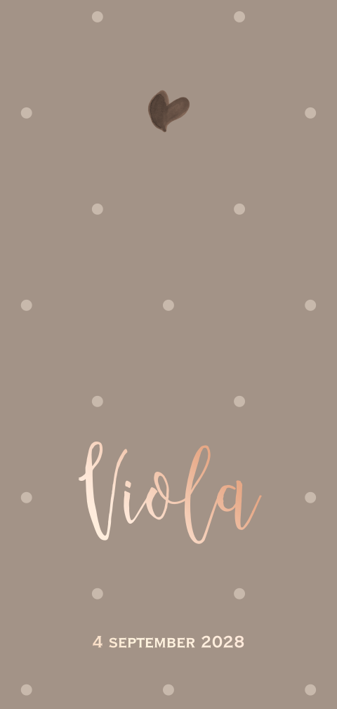 Hip chocolade kleurig geboortekaartje meisje met folie