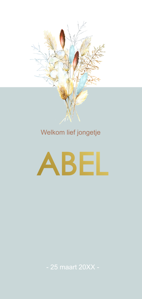 Geboortekaartje jongetjes droogbloemen folie