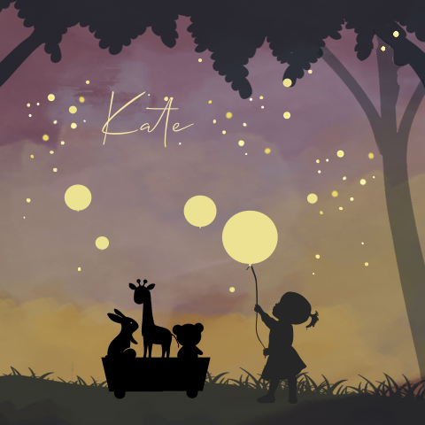 Raamsticker winterliefde silhouet meisje met ballon in het bos