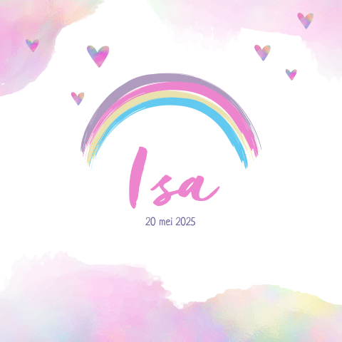 Geboortekaartje meisje regenboog regenboogkleuren