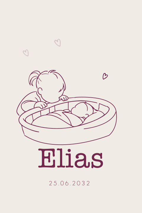 Schattig geboortekaartje voor een meisje met grote zus bij de wieg