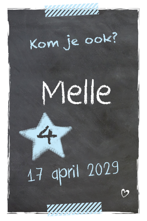 Stoere krijtbord look uitnodiging jongen