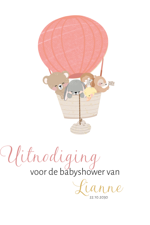 Uitnodiging babyshower met roze luchtballon