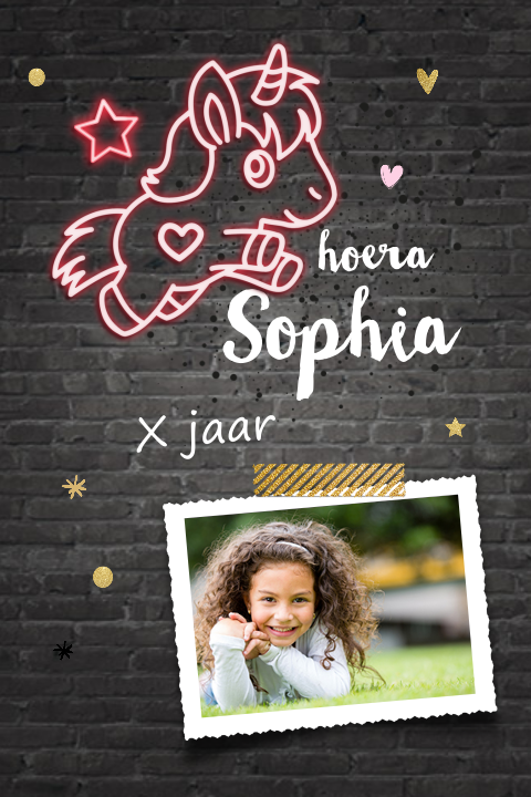 Stoere uitnodiging meisje verjaardag neon unicorn
