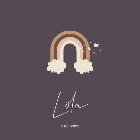 Hip paars babykaartje meisje met regenboog