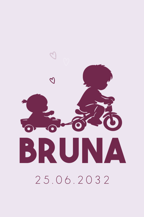 Lief geboortekaartje met broer en zusje op de fiets