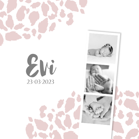 Geboortekaartje panter tijger print met foto voor een meisje