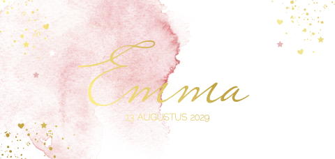 Hip waterverf roze geboortekaartje meisje