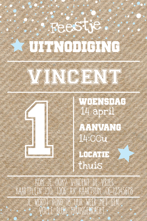 Kraft look uitnodiging 1e verjaardag jongen