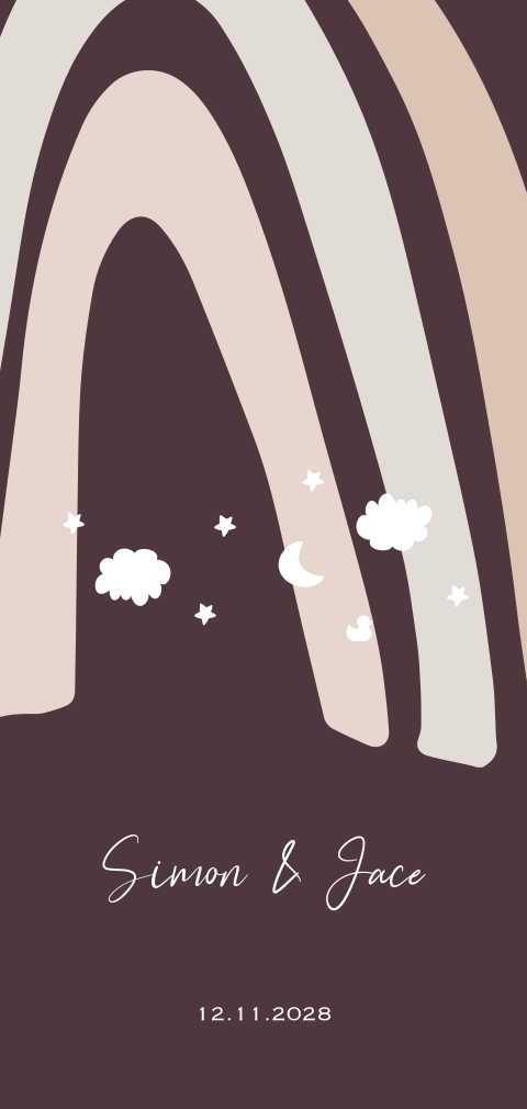 Modern nude kleurig regenboog geboortekaartje tweeling