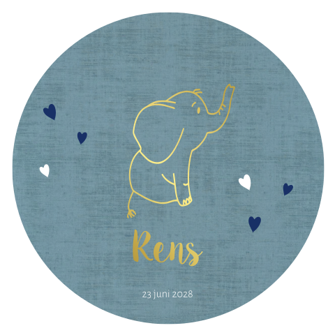 Rond geboortekaartje voor een Jongen met olifantje en hartjes