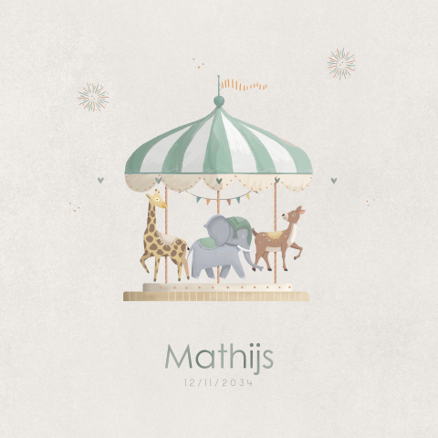 Beige kraamborrelkaartje met draaimolen voor jongens