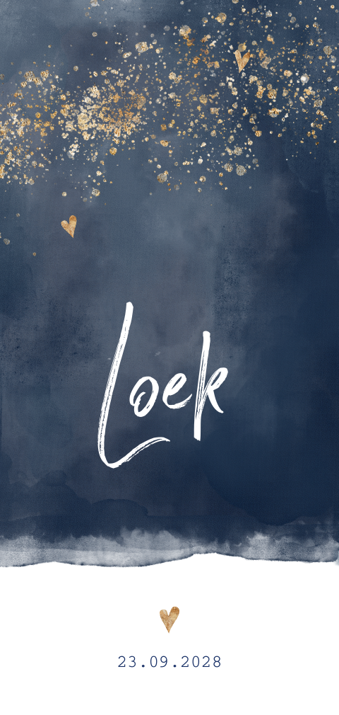 Hip staand geboortekaartje jongen met blauwe aquarel