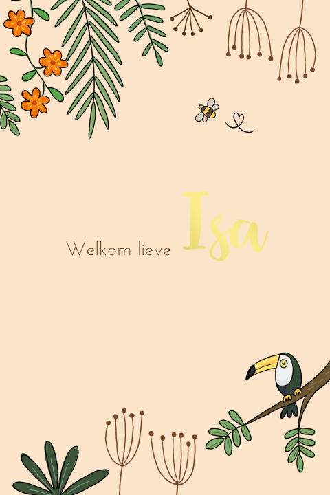 Geboortekaartje meisje toekan, jungle en foliedruk